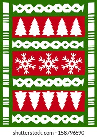 Retro Tropical Christmas Tapa Cloth Background in Red & Green Vector Illustration