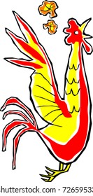 Retro Tropical Country Red Yellow Rooster Vector Illustration