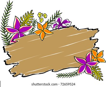 Retro Tropical Driftwood Floral Leaves Sign Vector Illustration