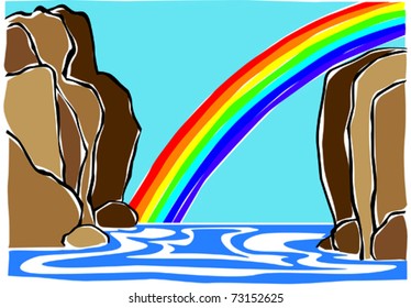 Retro Tropical Exotic Fantasy Secret Rainbow Pool Vector Illustration