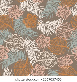 Retro Tropical Flora Vector Seamless Pattern