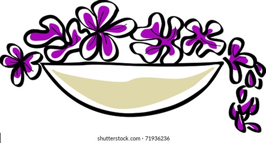 Retro Tropical Flowers in Bowl Vector Illustration