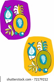 Retro Tropical Food Collage on a Platter Vector Illustration