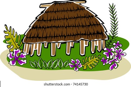 Retro Tropical Garden Island Tiki Hut Vector Illustration