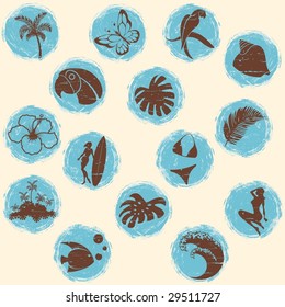 Retro tropical grunge banners in cool tones (vector); a JPG version is also available