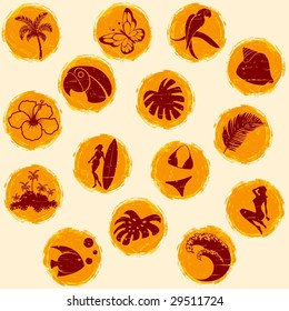 Retro tropical grunge banners in warm tones (vector); a JPG version is also available