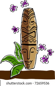 Retro Tropical Happy Tiki Mask Statue Vector Illustration