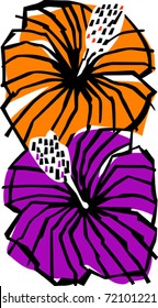 Retro Tropical Hibiscus Flowers Vector Illustration