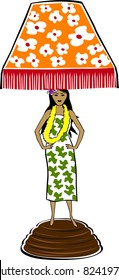 Retro Tropical Hula Girl Lamp Vector Illustration