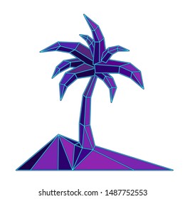 Retro Tropical Island. 1980s style  Digital palm tree on a white background. Exotic Simbol. Neon palm tree, tropical leaves.