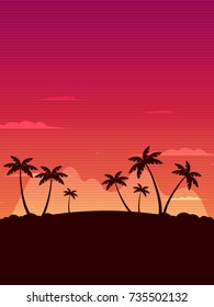 Retro tropical landscape with palms. Vector illustration