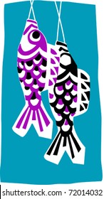 Retro Tropical Paper Fish Lanterns Vector Illustration