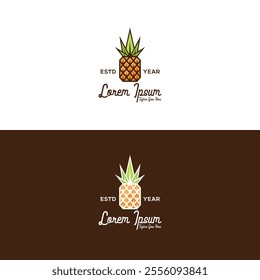 Retro Tropical Pineapple Fruit Logo for Restaurant, Bar, Vegan, Healthy and Organic Food, Market, Farmers , Cooking School or Food Truck Illustration Vector