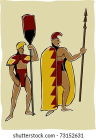 Retro Tropical Royal King and Warrior Headed to War Vector Illustration