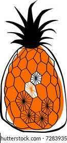 Retro Tropical Single Pineapple Fruit Vector Illustration