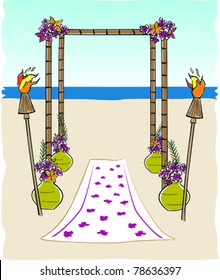 Retro Tropical Tiki Bamboo Wedding Arch Vector Illustration