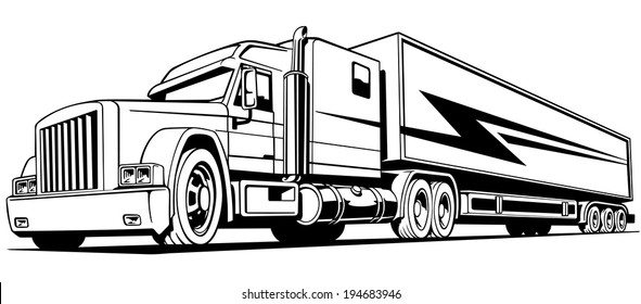 retro truck, big, on the road, symbol, transportation, isolated, vector illustration