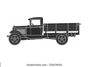 retro truck black on the white background