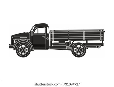 retro truck black on the white background