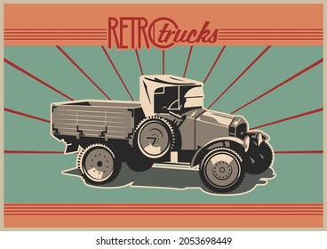 Retro Truck Illustration, 1920s Lorry Bootlegger Truck, Old Auto Advertising Posters Stylization 