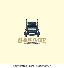 Retro truck logo template vector. Vintage truck emblem logo concept. Retro garage logo template