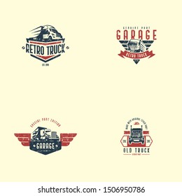 Retro truck logo template vector. Vintage truck emblem logo concept. Retro garage logo template