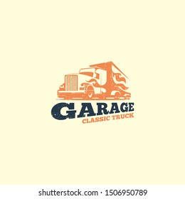 Retro truck logo template vector. Vintage truck emblem logo concept. Retro garage logo template