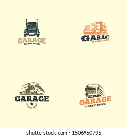 Retro truck logo template vector. Vintage truck emblem logo concept. Retro garage logo template