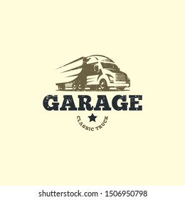 Retro truck logo template vector. Vintage truck emblem logo concept. Retro garage logo template