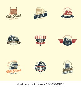 Retro truck logo template vector. Vintage truck emblem logo concept. Retro garage logo template