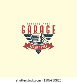 Retro truck logo template vector. Vintage truck emblem logo concept. Retro garage logo template