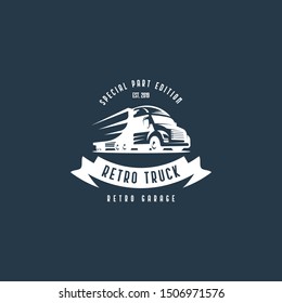 Retro truck logo template vector. Vintage truck emblem logo concept. Retro garage logo template