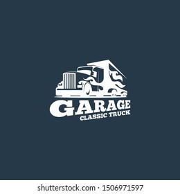 Retro truck logo template vector. Vintage truck emblem logo concept. Retro garage logo template