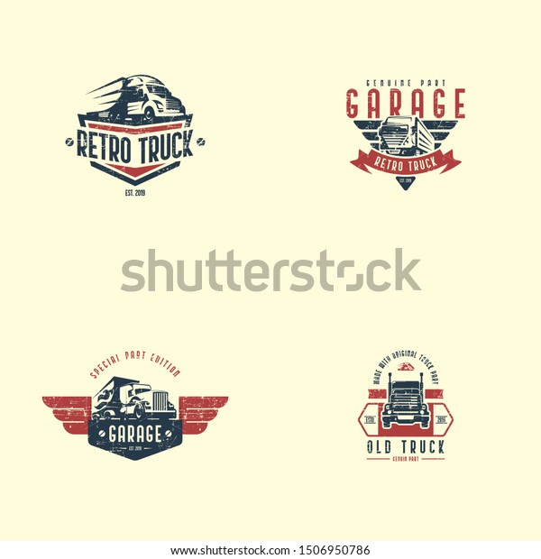 Retro truck logo template\
vector. Vintage truck emblem logo concept. Retro garage logo\
template