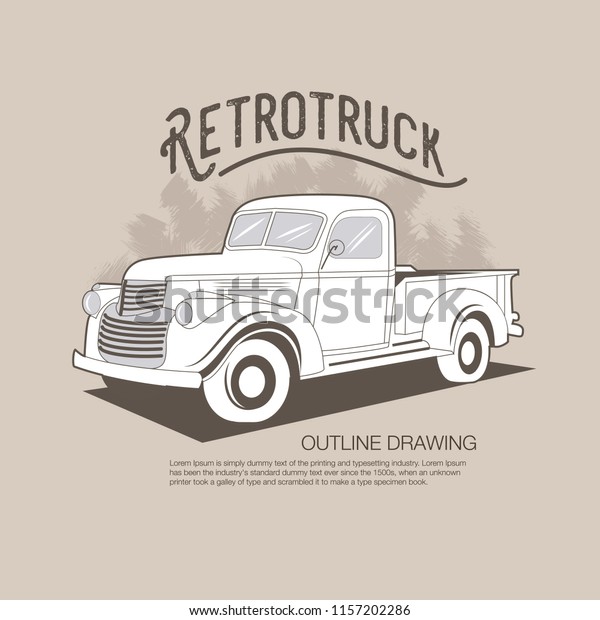 Retro Truck Outline Drawing Vector Illustration Stock Vector (Royalty ...