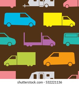 Retro truck seamless pattern. Vector illustration for cargo transport design. Bright vehicle pattern.Car wallpaper background. Cartoon silhouette shape. Transportation traffic auto delivery