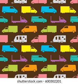 Retro truck seamless pattern. Vector illustration for cargo transport design. Bright vehicle pattern.Car wallpaper background. Cartoon silhouette shape. Transportation traffic auto delivery