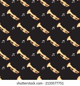 Retro Trumpet Musical Instrument Vector Graphic Art Seamless Pattern can be use for background and apparel design