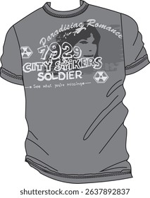 Retro T-Shirt Design 'City Stickers Soldier' with Vintage Vibes