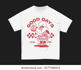 Retro t-shirt design with rubberhose style, Youth Graphic tshirt for print. Vintage Style for DTF and DTG printing. Cartoon street culture clothing. T shirt graphic for POD, Apparel Design