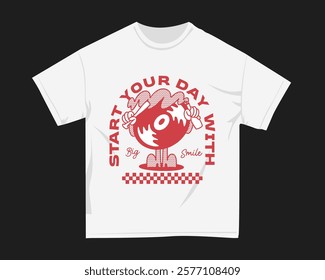 Retro t-shirt design with rubberhose style, Youth Graphic tshirt for print. Vintage Style for DTF and DTG printing. Cartoon street culture clothing. T shirt graphic for POD, Apparel Design