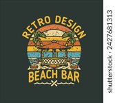 retro t-shirt design tropical beach bar with shack house by the beach looks interesting and calm