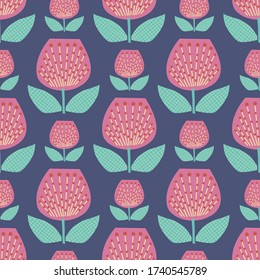 Retro tulip floral. Vector repeat. Great for home decor, wrapping, scrapbooking, wallpaper, gift, kids, apparel. 