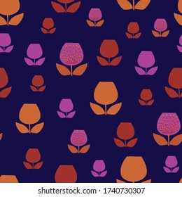 Retro tulip floral. Vector repeat. Great for home decor, wrapping, scrapbooking, wallpaper, gift, kids, apparel. 
