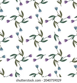 Retro tulip flower seamless pattern isolated on white background. Decorative floral ornament wallpaper. Botanical design. For fabric design, textile print, wrapping, cover. Vintage vector illustration