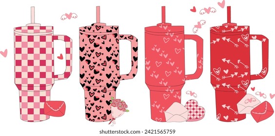 Retro Tumbler Cup Valentine's Day. Vector illustration