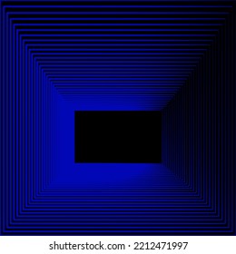 patrón de túnel cuadrado Negro y azul. Vector de túnel de neón cuadrado fluorescente. Fondo abstracto cuadrado. Ilustración de túnel de cuadrados anidados.