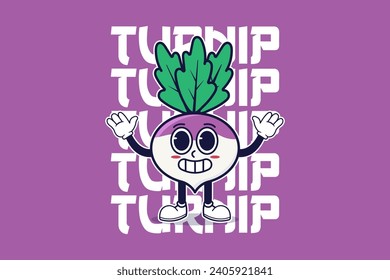 Retro turnip mascot character design with happy face. Vector illustration