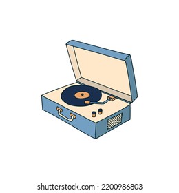 Retro turntable colorful doodle illustration  in vector. Retro portable turntable colorful icon in vector.