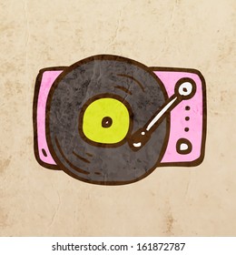 Retro Turntable. Cute Hand Drawn Vector illustration, Vintage Paper Texture Background